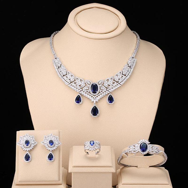 Luxe Zirconia Bridal Jewelry Set – Necklace, Earrings & Bracelet