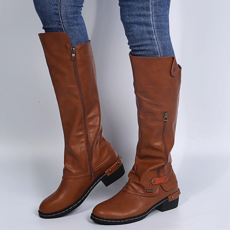 Patent Leather Flat Side-Zip Boots