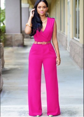 High-Waist V-Neck Wide-Leg Pants – Belted & Elevated
