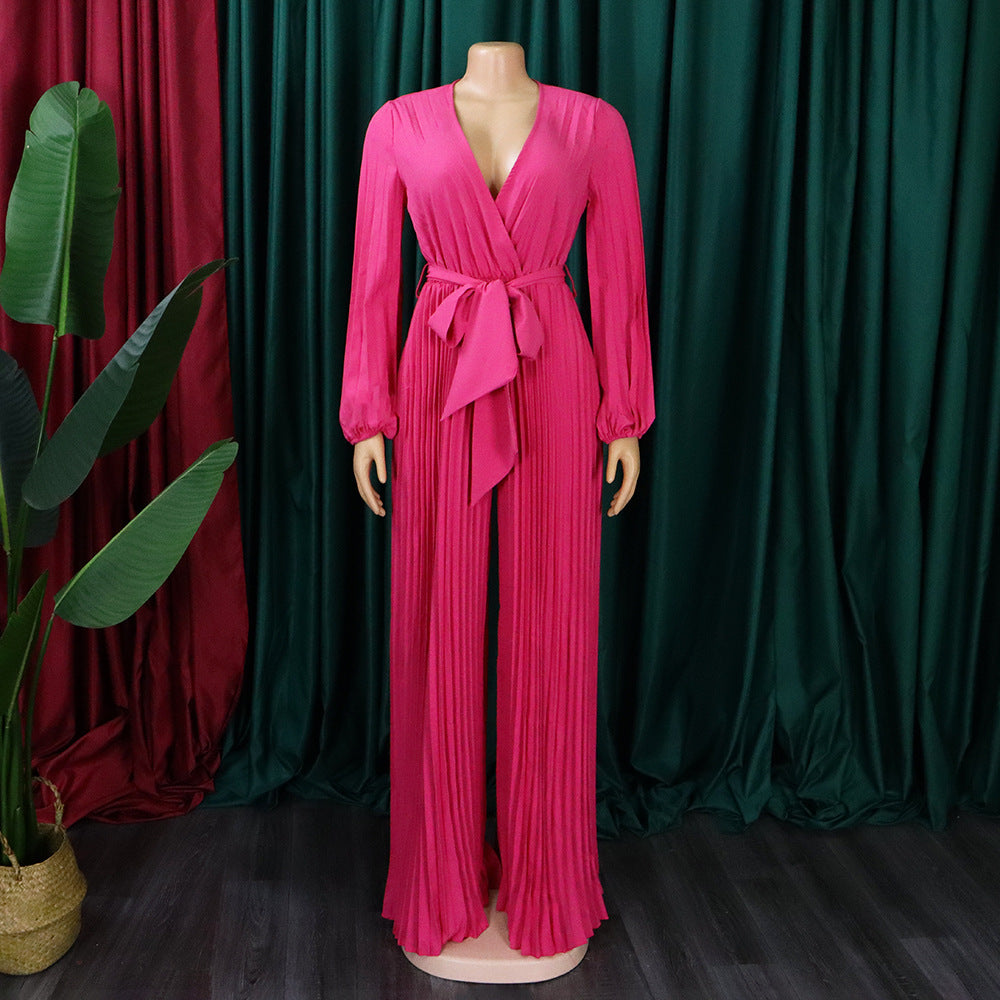 Plus Size Ruffle V-Neck Jumpsuit