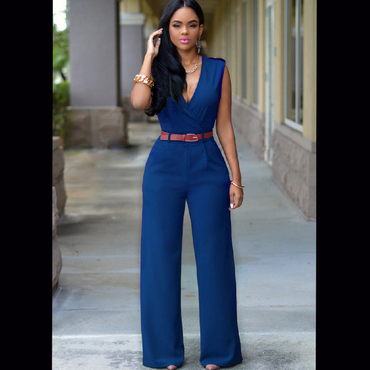 High-Waist V-Neck Wide-Leg Pants – Belted & Elevated