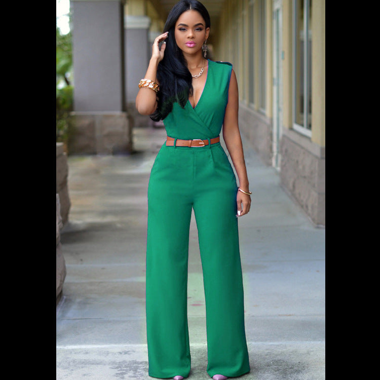 High-Waist V-Neck Wide-Leg Pants – Belted & Elevated