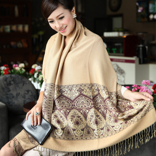 Long Floral Jacquard Knit Scarf