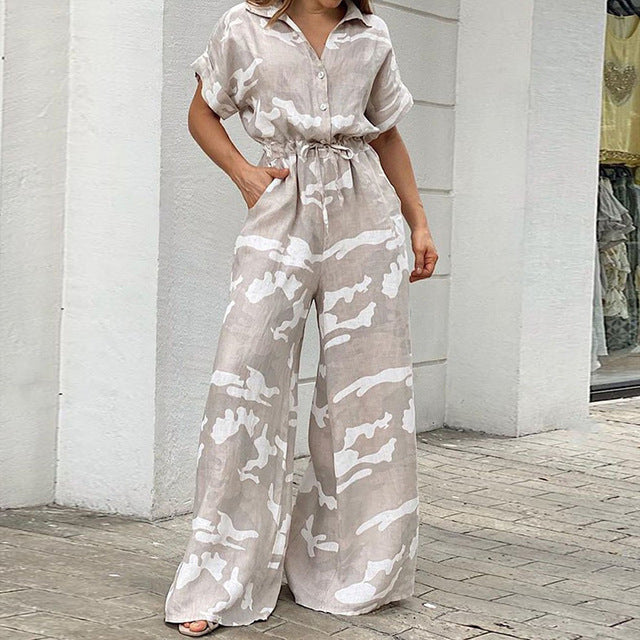 Print Lace-Up Straight Leg Jumpsuit – Casual & Chic One-Piece