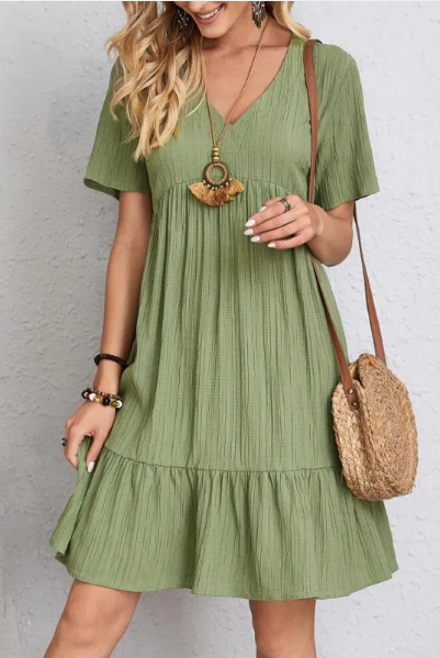V-Neck Corset Waist Cake Skirt Dress