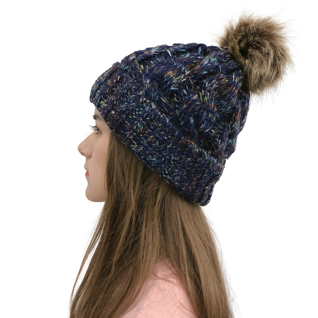 2019 Colorful Pom Pom Knit Beanie for Ponytail