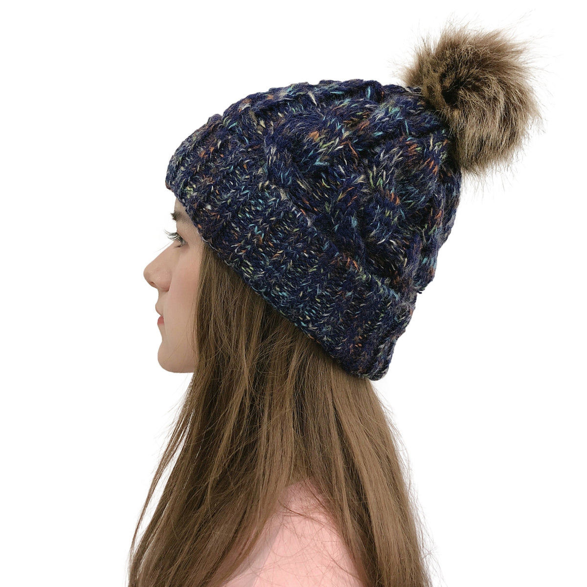 2019 Colorful Pom Pom Knit Beanie for Ponytail
