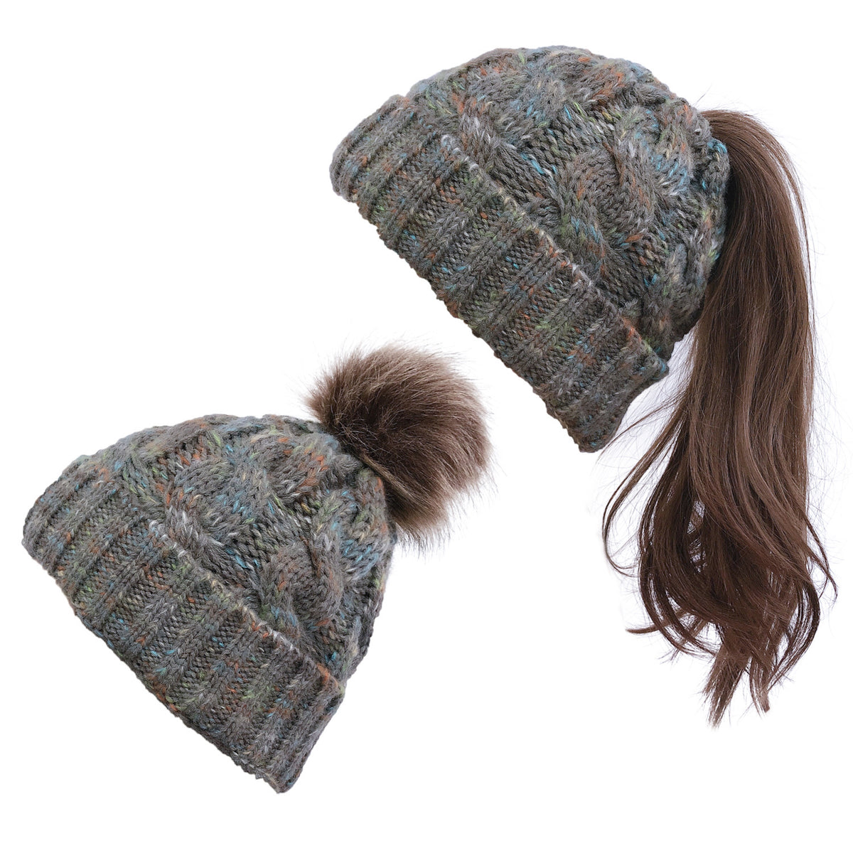 2019 Colorful Pom Pom Knit Beanie for Ponytail