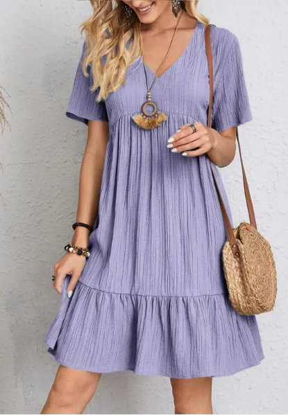 V-Neck Corset Waist Cake Skirt Dress