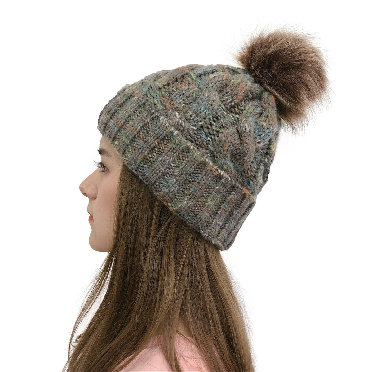 2019 Colorful Pom Pom Knit Beanie for Ponytail