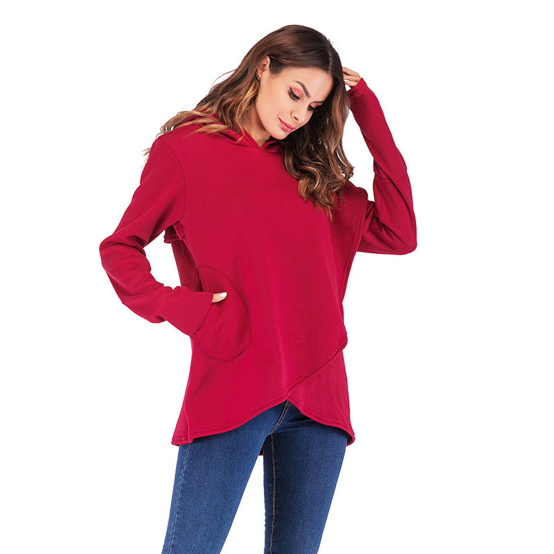 Irregular Hooded Fleece Blouse for Women