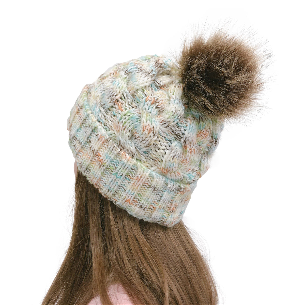 2019 Colorful Pom Pom Knit Beanie for Ponytail