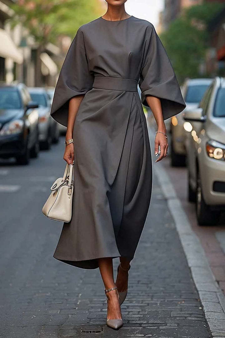Batwing Sleeve Belted Midi Dress