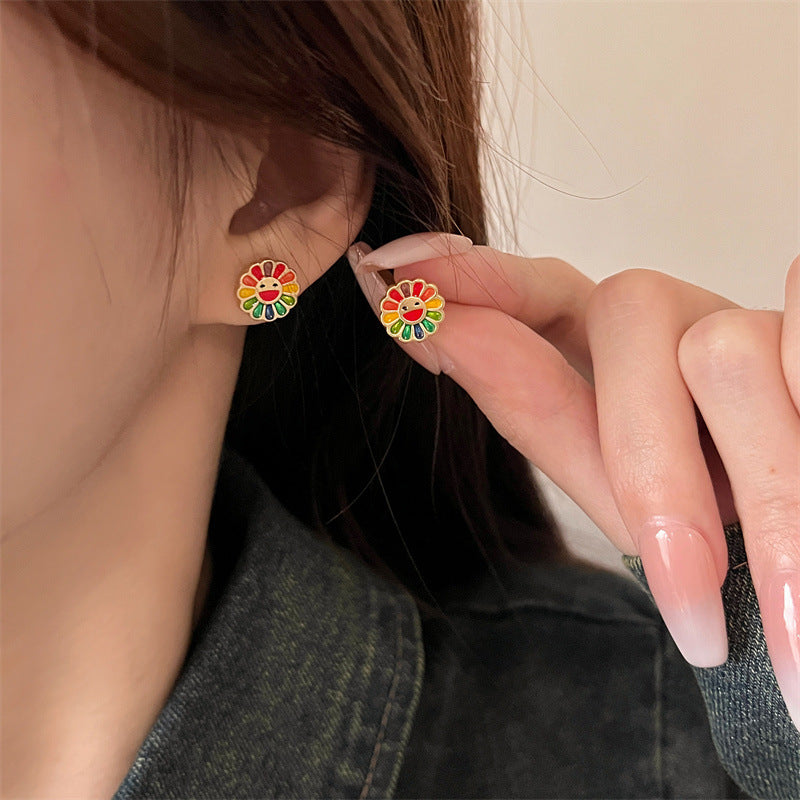 Colorful Sunflower Ring – Geometric Floral Statement Jewelry