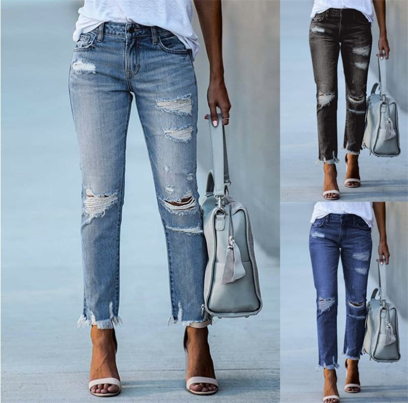 Plus Size Mid-Rise Ripped Pencil Jeans
