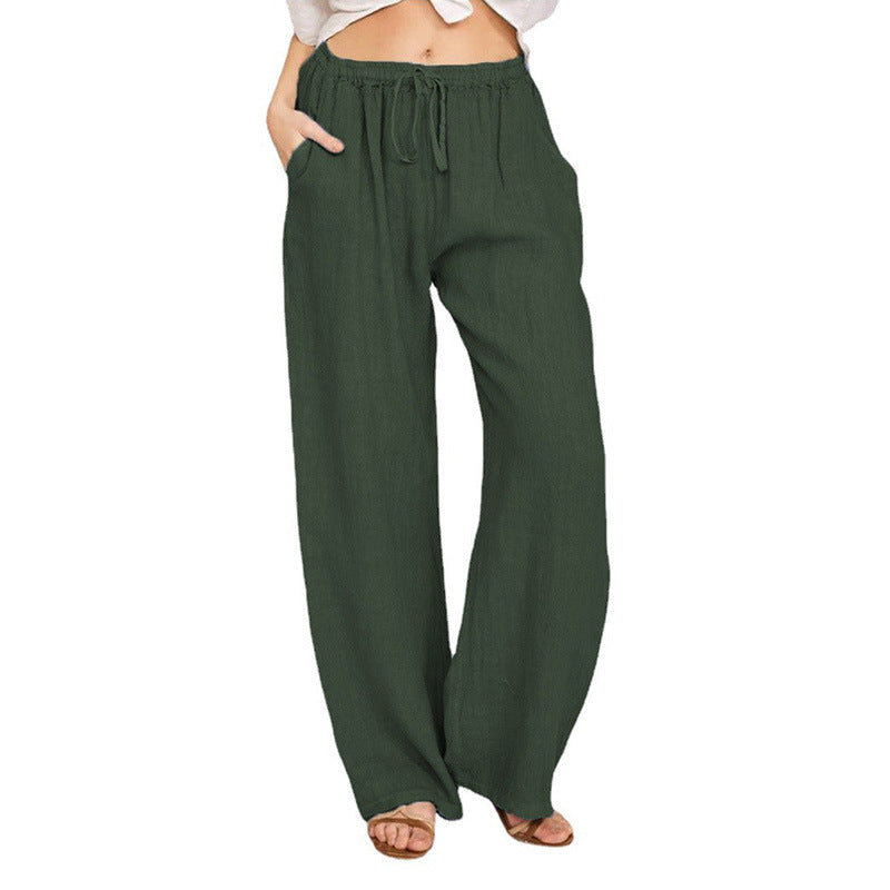 Relaxed Cotton-Linen Wide Leg Trousers