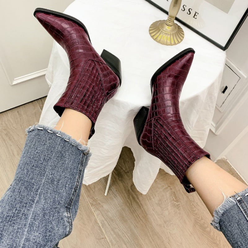 Small Square Toe Low-top Women's Boots with Elastic Band