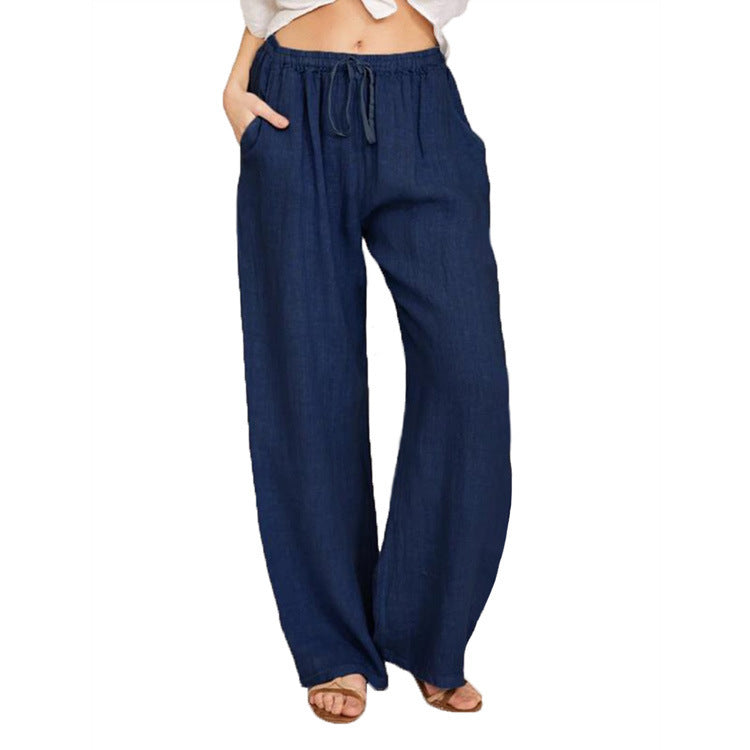 Relaxed Cotton-Linen Wide Leg Trousers