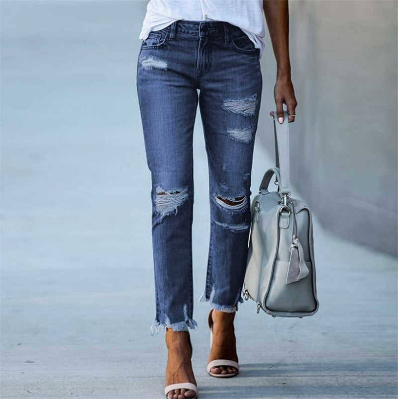 Plus Size Mid-Rise Ripped Pencil Jeans