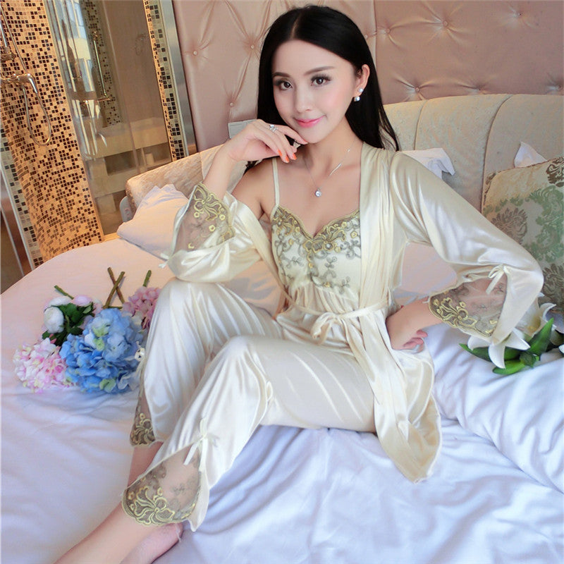 Chic Ice Silk Women's Loungewear Trio