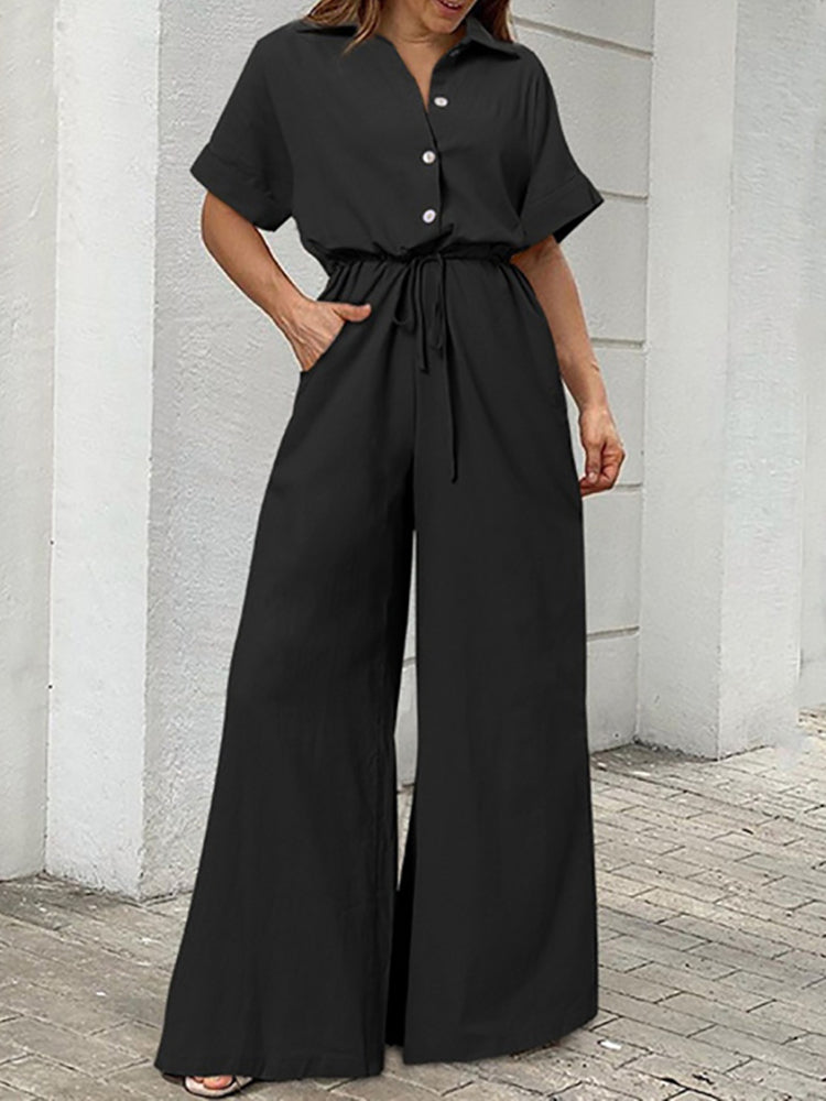 Print Lace-Up Straight Leg Jumpsuit – Casual & Chic One-Piece
