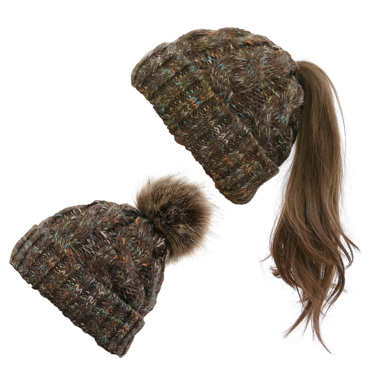 2019 Colorful Pom Pom Knit Beanie for Ponytail