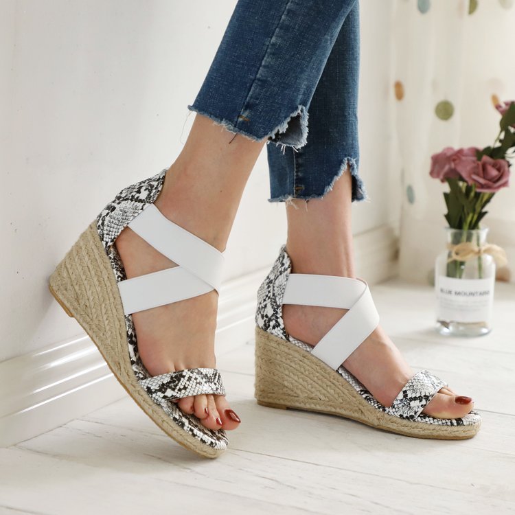 Snake Print Cross-Strap Women's Shoes