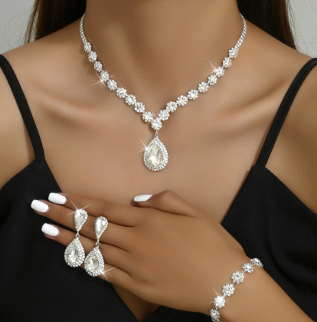 Crystal Trio Jewelry Set – Necklace, Earrings & Bracelet