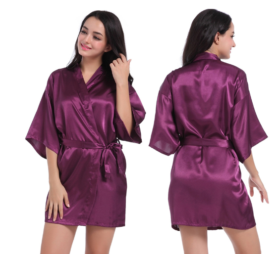 Plus Size Silk Wedding Robe, Mid-Sleeve Homewear