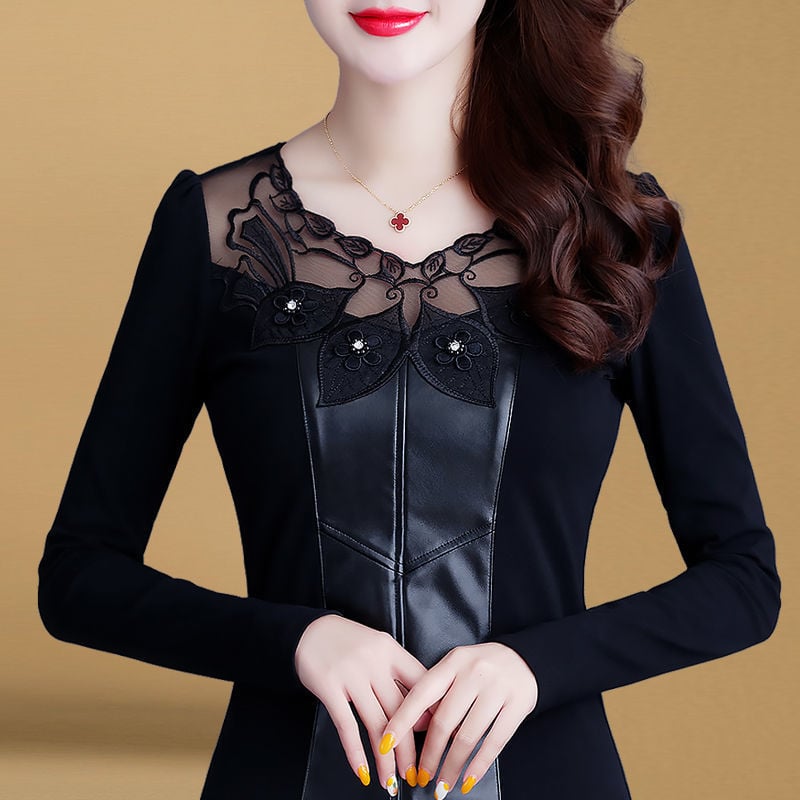 Lace Splicing Long Sleeve Blouse
