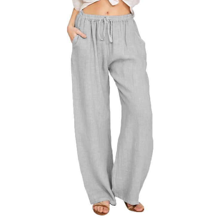 Relaxed Cotton-Linen Wide Leg Trousers