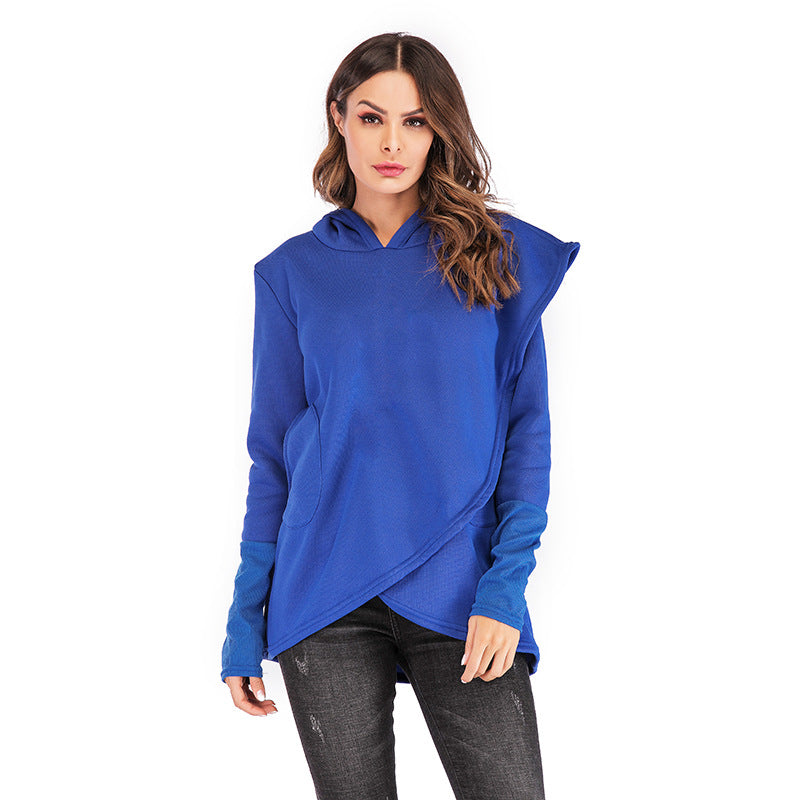 Irregular Hooded Fleece Blouse for Women