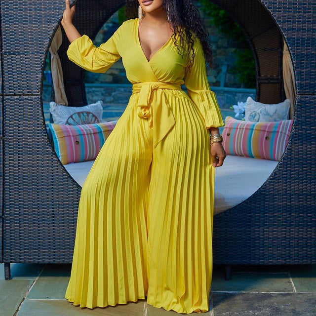 Plus Size Ruffle V-Neck Jumpsuit