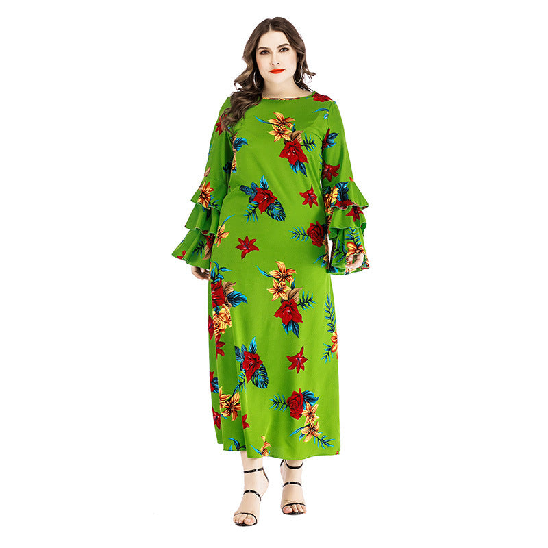 Plus Size Printed Lotus Sleeve Maxi Dress
