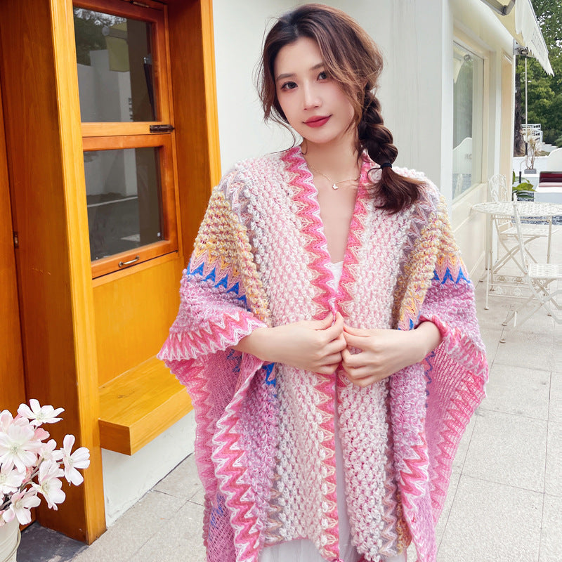 Fringed Gradient Cape Scarf