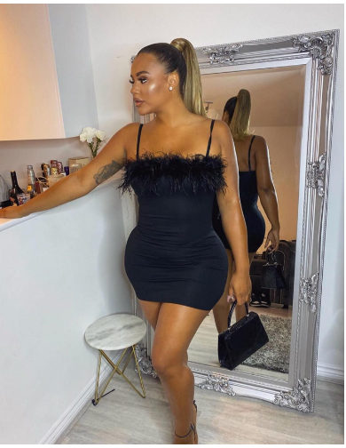 Plus Size Feather-Trim Suspender Gown