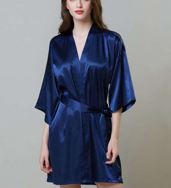 Plus Size Silk Wedding Robe, Mid-Sleeve Homewear