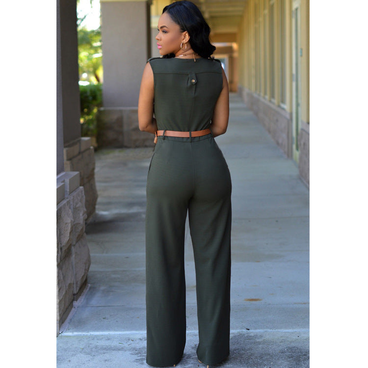 High-Waist V-Neck Wide-Leg Pants – Belted & Elevated