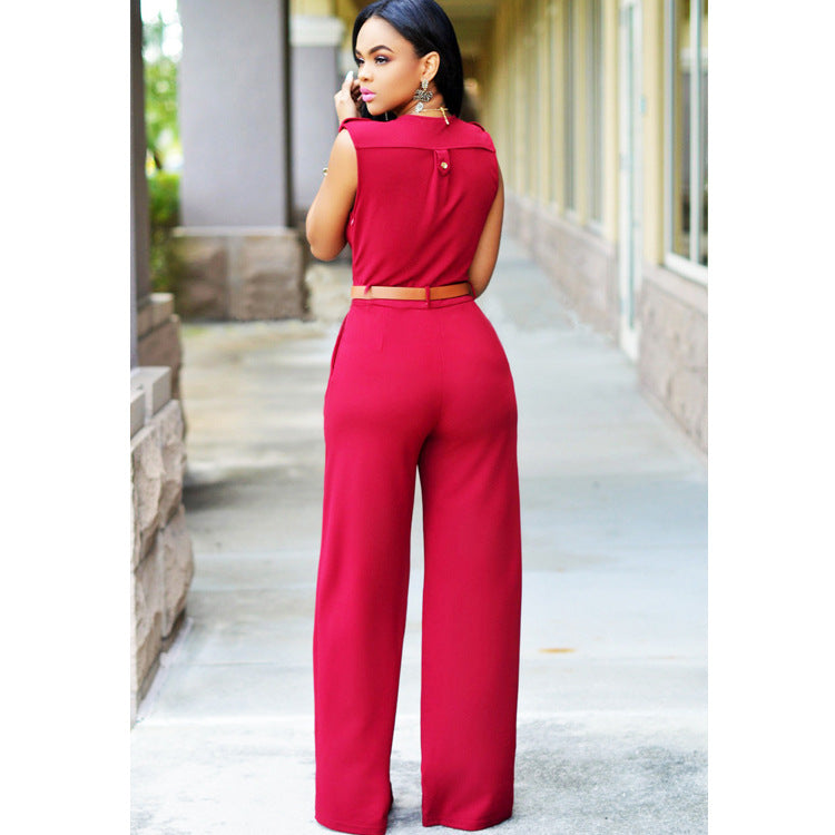 High-Waist V-Neck Wide-Leg Pants – Belted & Elevated