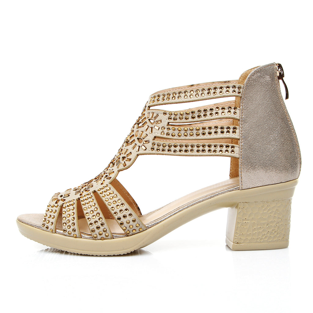 Genuine Leather Wide-Fit Heeled Sandals