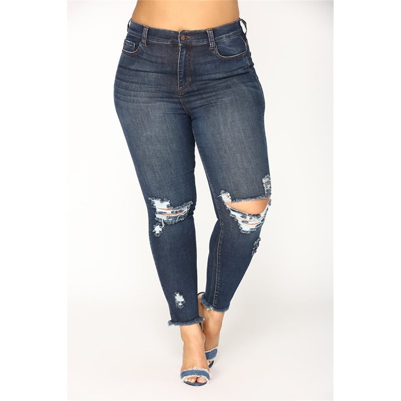 Plus Size High Waist Shredded Jeans