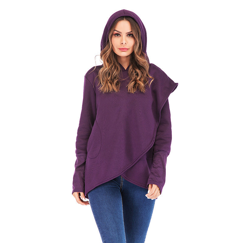 Irregular Hooded Fleece Blouse for Women