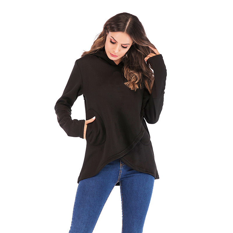 Irregular Hooded Fleece Blouse for Women