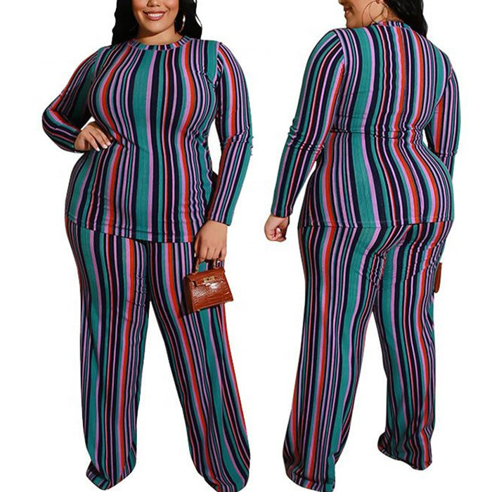 Plus Size Striped Knit 2-Piece Set