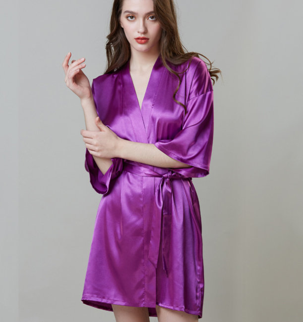 Plus Size Silk Wedding Robe, Mid-Sleeve Homewear