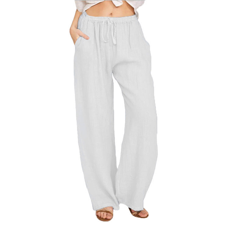 Relaxed Cotton-Linen Wide Leg Trousers