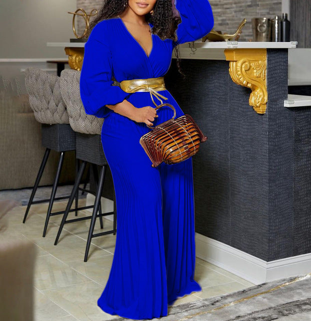 Plus Size Ruffle V-Neck Jumpsuit