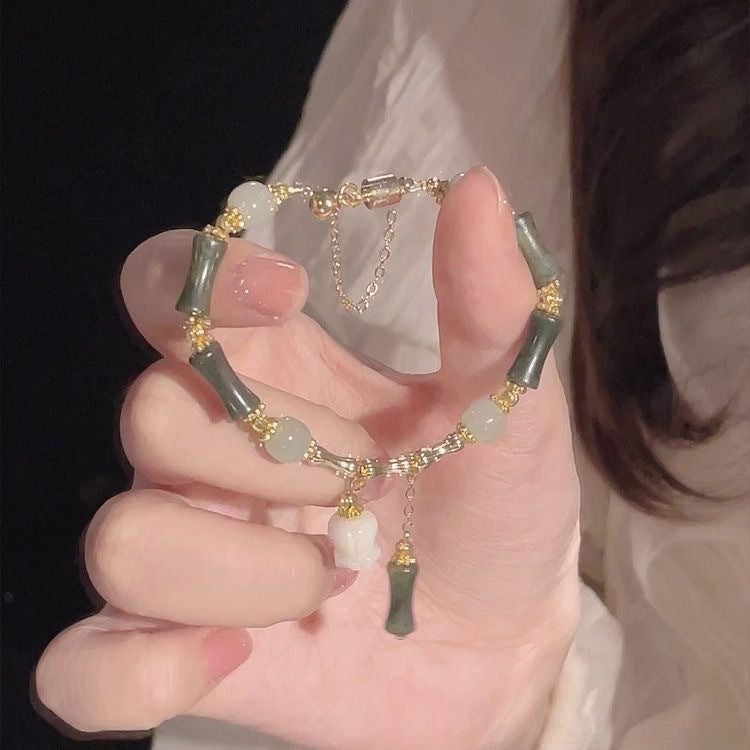 Bamboo Lily Floral Bracelet – Handcrafted Zinc Alloy Jewelry
