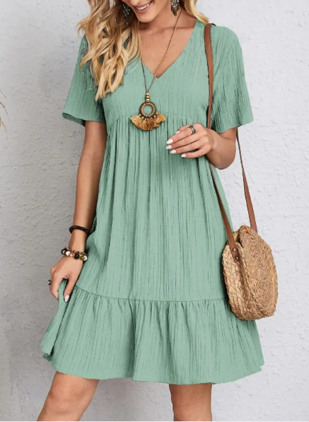 V-Neck Corset Waist Cake Skirt Dress