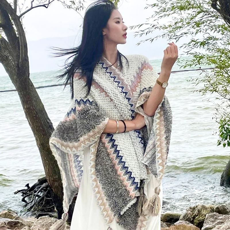 Fringed Gradient Cape Scarf